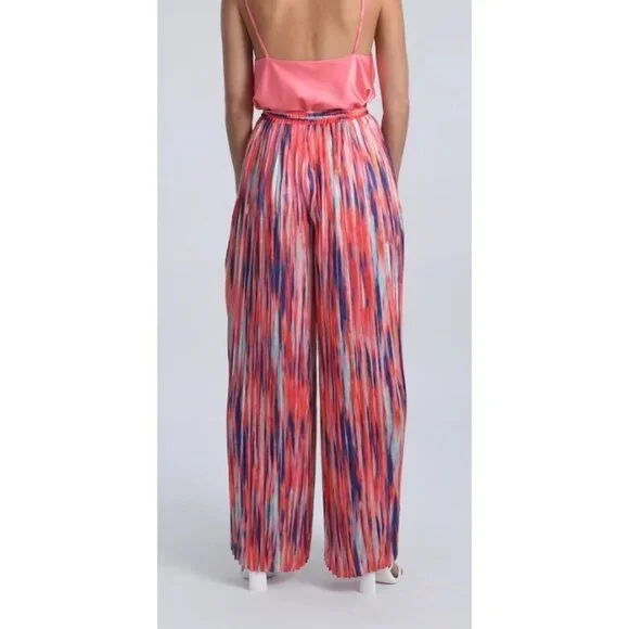 Molly Bracken Printed Striped Wide Leg High Rise Pull-On Satin Pants S - Picture 2 of 6